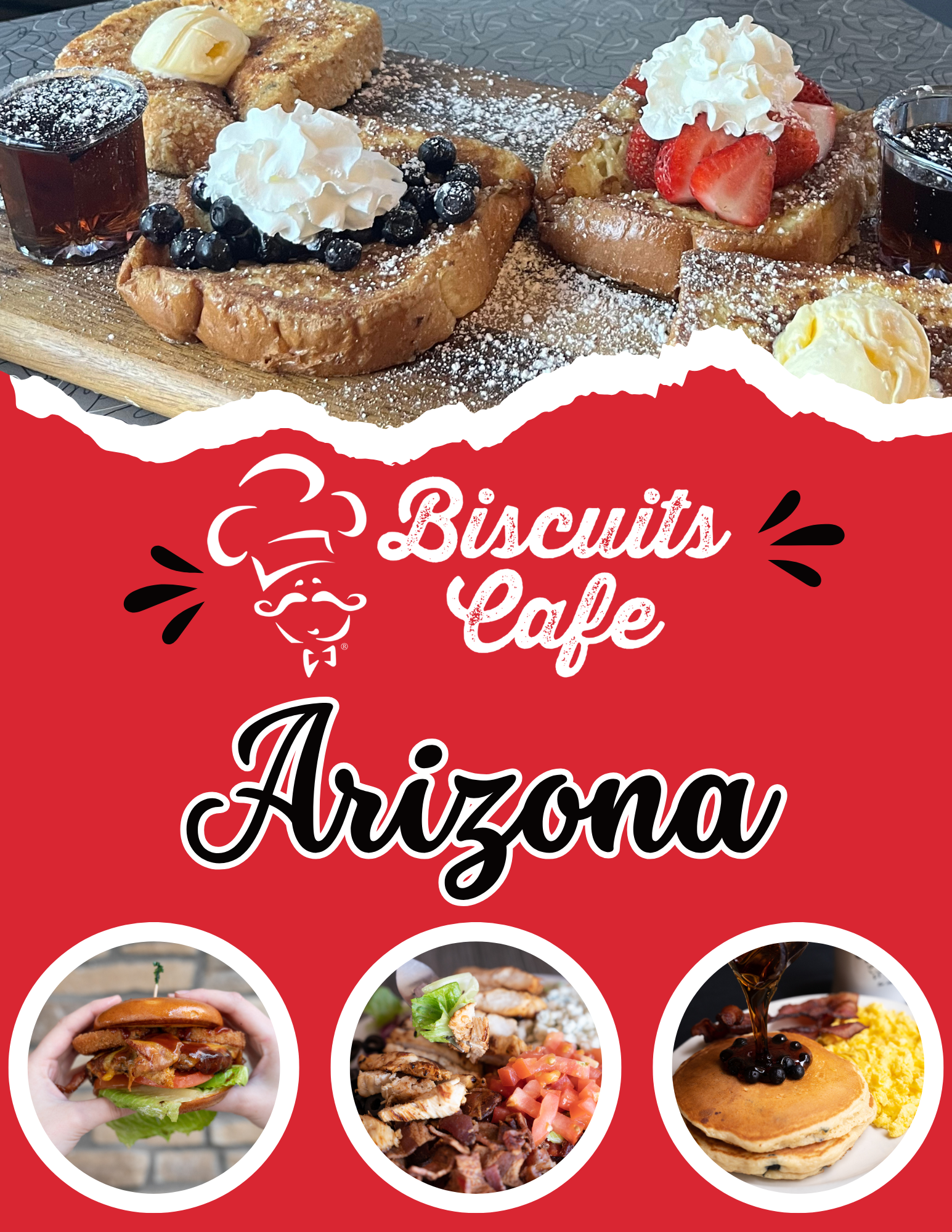 Biscuits Cafe Arizona Menu. We are your neighborhood spot for delicious omelettes, homemade biscuits and gravy, soups, salads, gourmet hamburgers, cocktails, vegan options, kids menu and so much more!