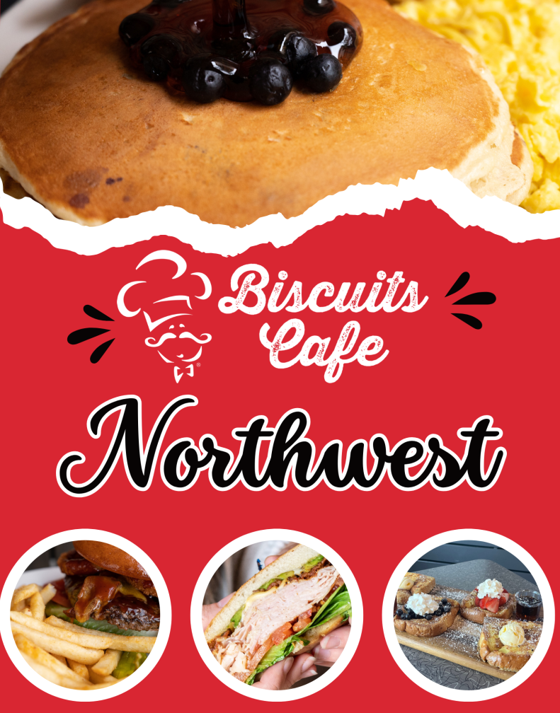 Biscuits Cafe Northwest Menu. We are your neighborhood spot for delicious omelettes, homemade biscuits and gravy, soups, salads, gourmet hamburgers, cocktails, vegan options, kids menu and so much more!